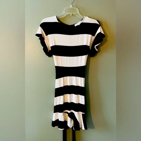loft black and white striped dress Striped Pointelle Collared Midi Dress